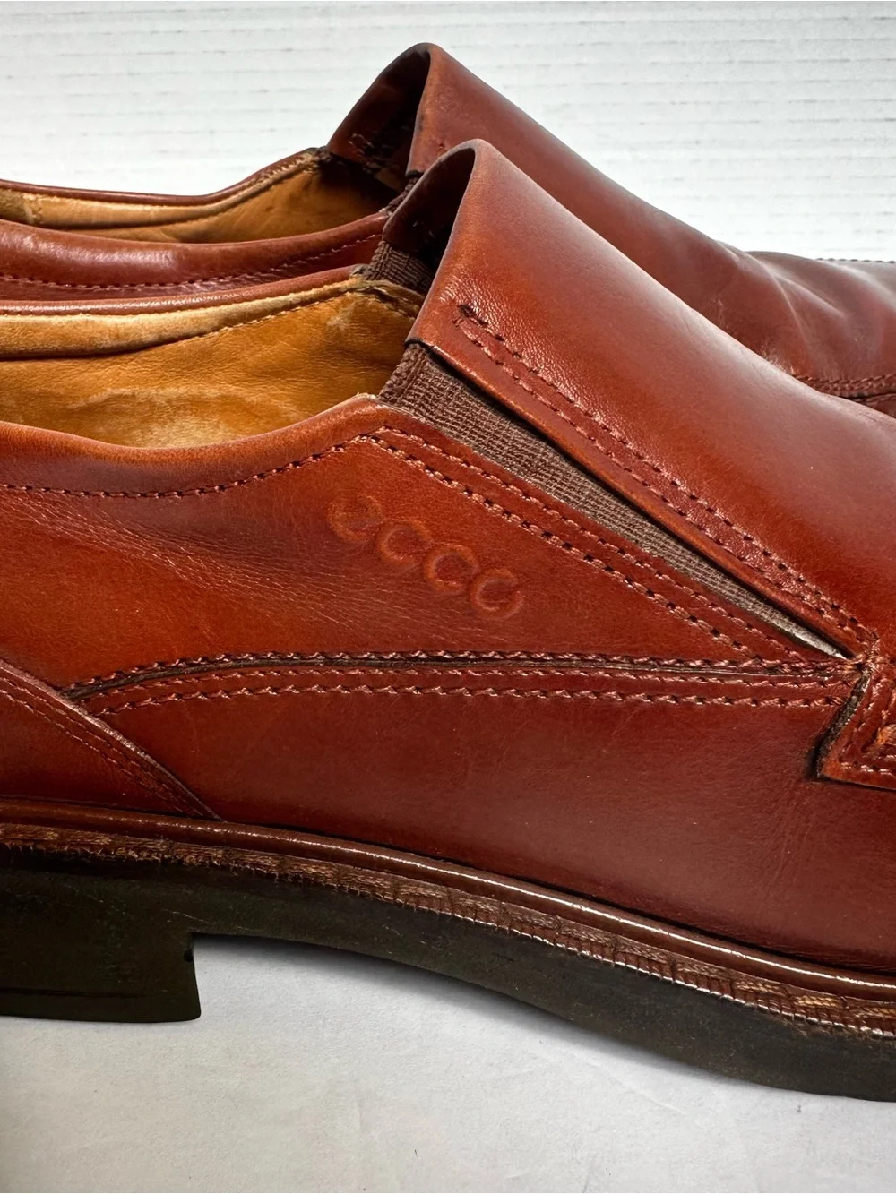 ECCO Men's Cognac Holton Slip-On Leather Business Loafers-Size 44 US 10/10.5